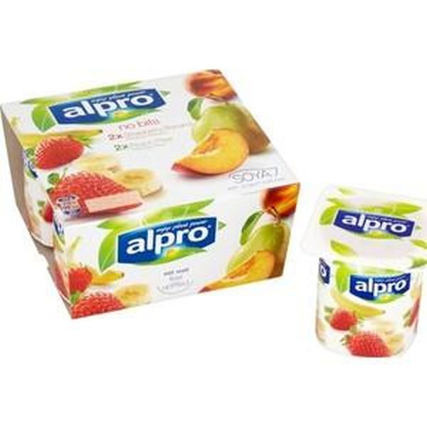 Alpro Strawberry & Banana + Peach & Pear Yogurts 4x125g