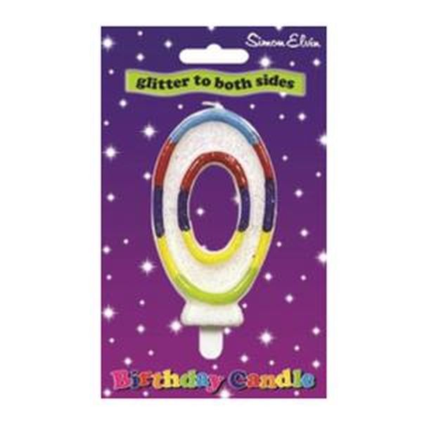 Number 0 Multi Coloured Glitter Birthday Candle