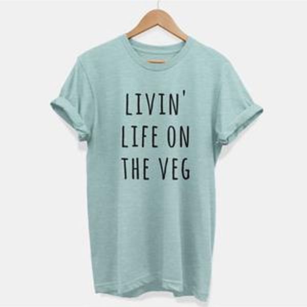 Vegan Outfitters Livin' Life On the Veg T-Shirt Dusty Blue. Size 2XL