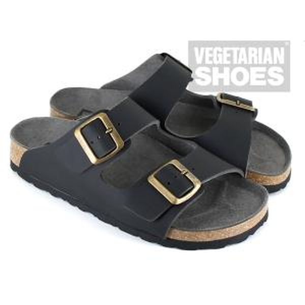 Vegetarian Shoes Two Strap Sandals (Black)