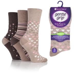 Gentle Grip Ladies Bamboo Socks – Dark with Hearts & Lines – 3