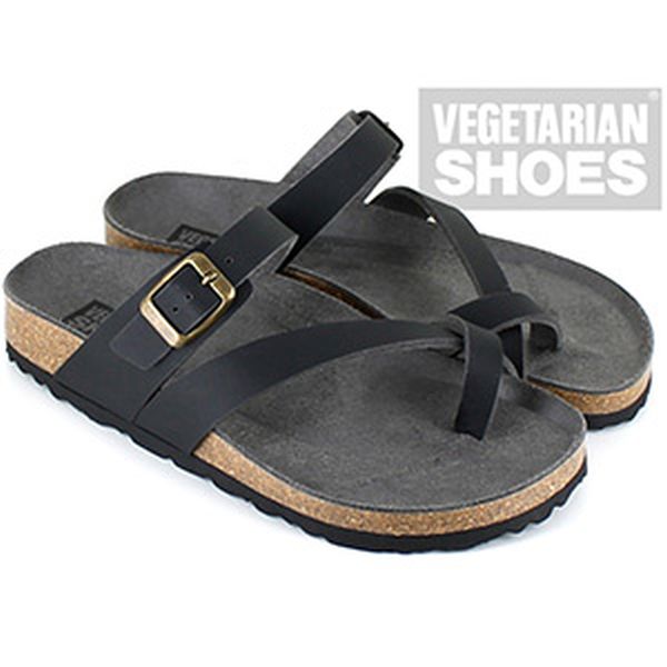 Vegetarian Shoes Toe Strap Sandal Black Size 37 (UK 4)